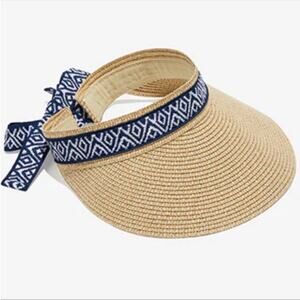 NEW Sea & Grass Ribbon Accent Straw Sun Visor, New in Package, Adjustable Size